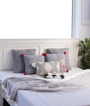 Casa Luxor Cotton Knitted Double Bed Sherpa Comforter in Light Grey & Ivory Color (229Cm X 254 Cm)