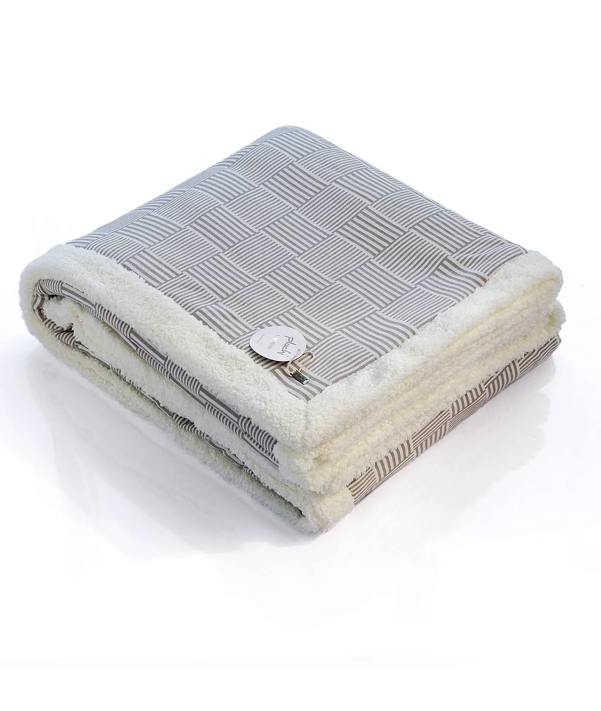 Casa Luxor Cotton Knitted Double Bed Sherpa Comforter in Light Grey & Ivory Color (229Cm X 254 Cm)