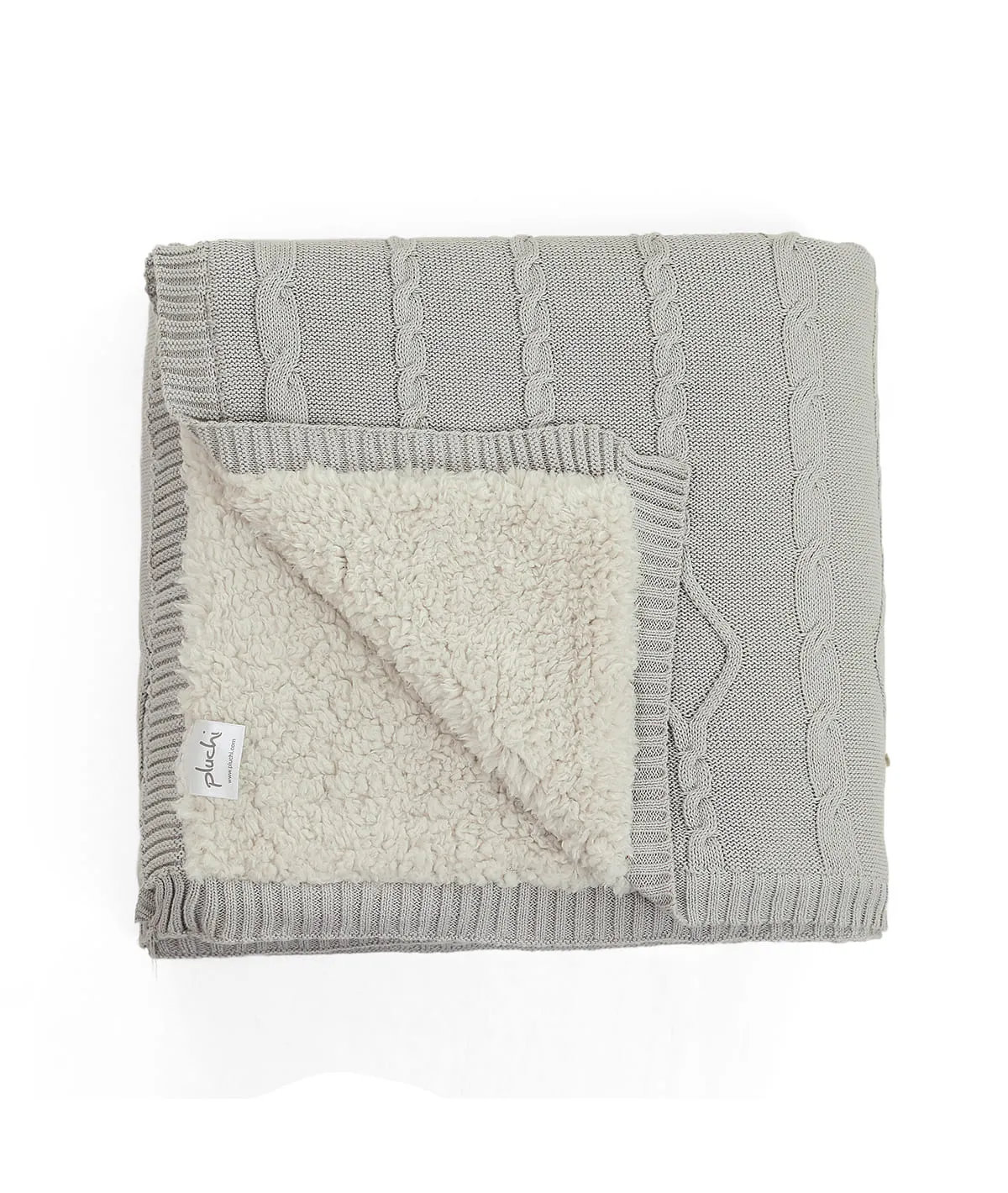 Twist Cable Cotton Knitted Throw Blanket With Warm Sherpa (Cool Grey)
