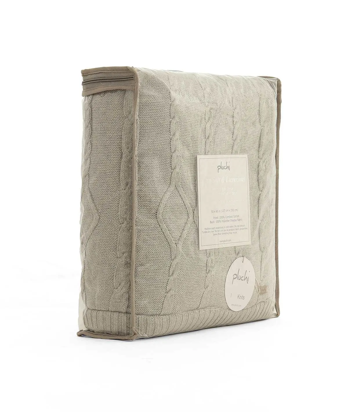 Twist Cable Cotton Knitted Throw Blanket With Warm Sherpa (Cool Grey)