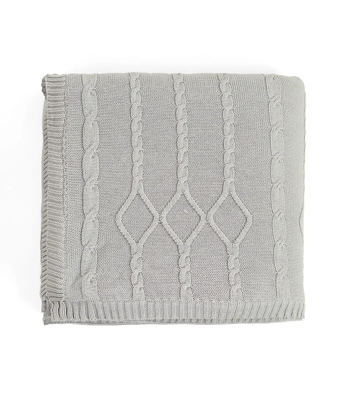 Twist Cable Cotton Knitted Throw Blanket With Warm Sherpa (Cool Grey)