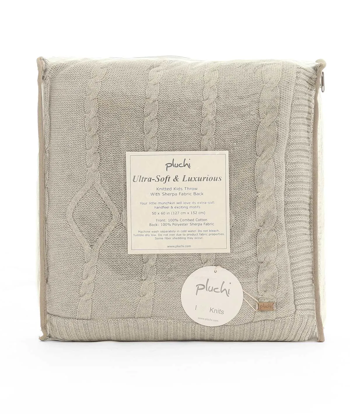 Twist Cable Cotton Knitted Throw Blanket With Warm Sherpa (Cool Grey)
